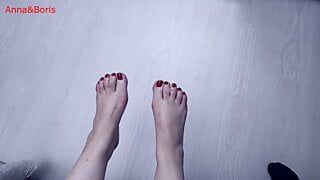 Anna is showing off with her soft feet. It’s very stimulating.