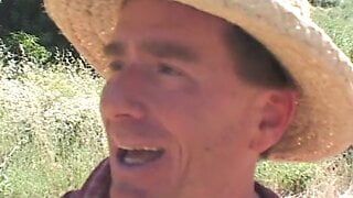 Blonde MILF with huge jugs gets gangbanged by three cocks outdoors